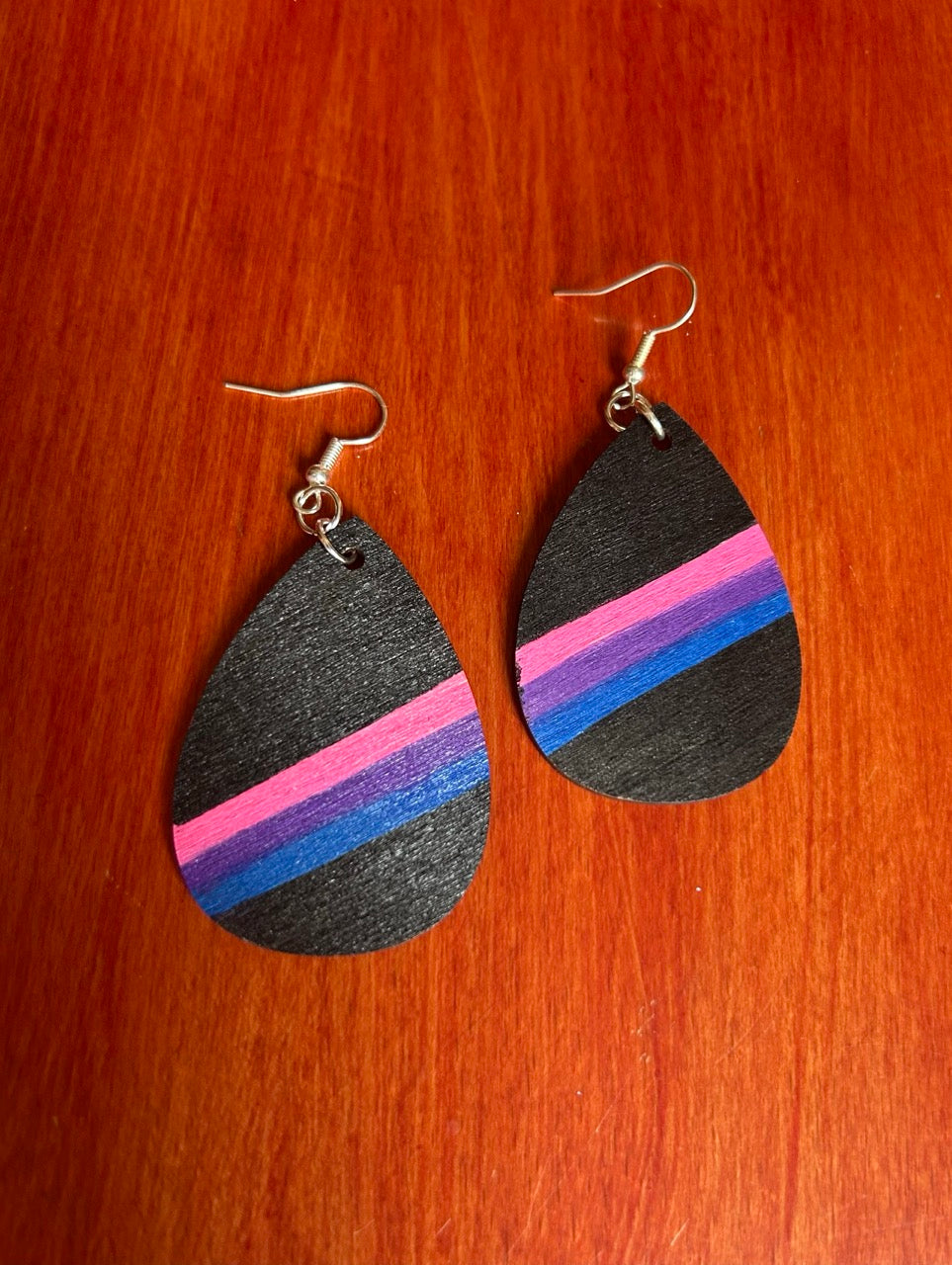 Bi Flag Stripe Handpainted Wooden Dangles