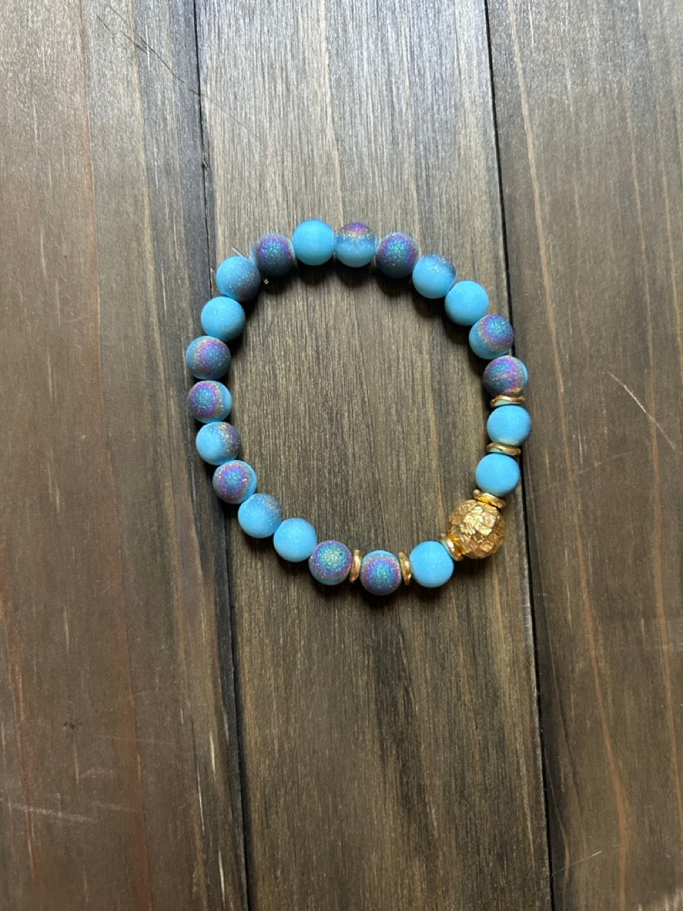 Blue Druzy Quartz Bracelet with Gold Accents