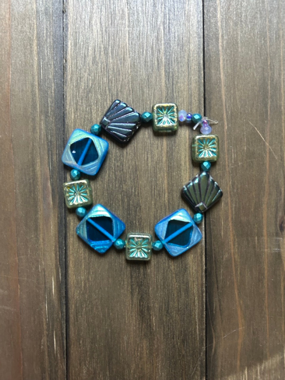 Blue and Green Sea Czech Glass Bracelet