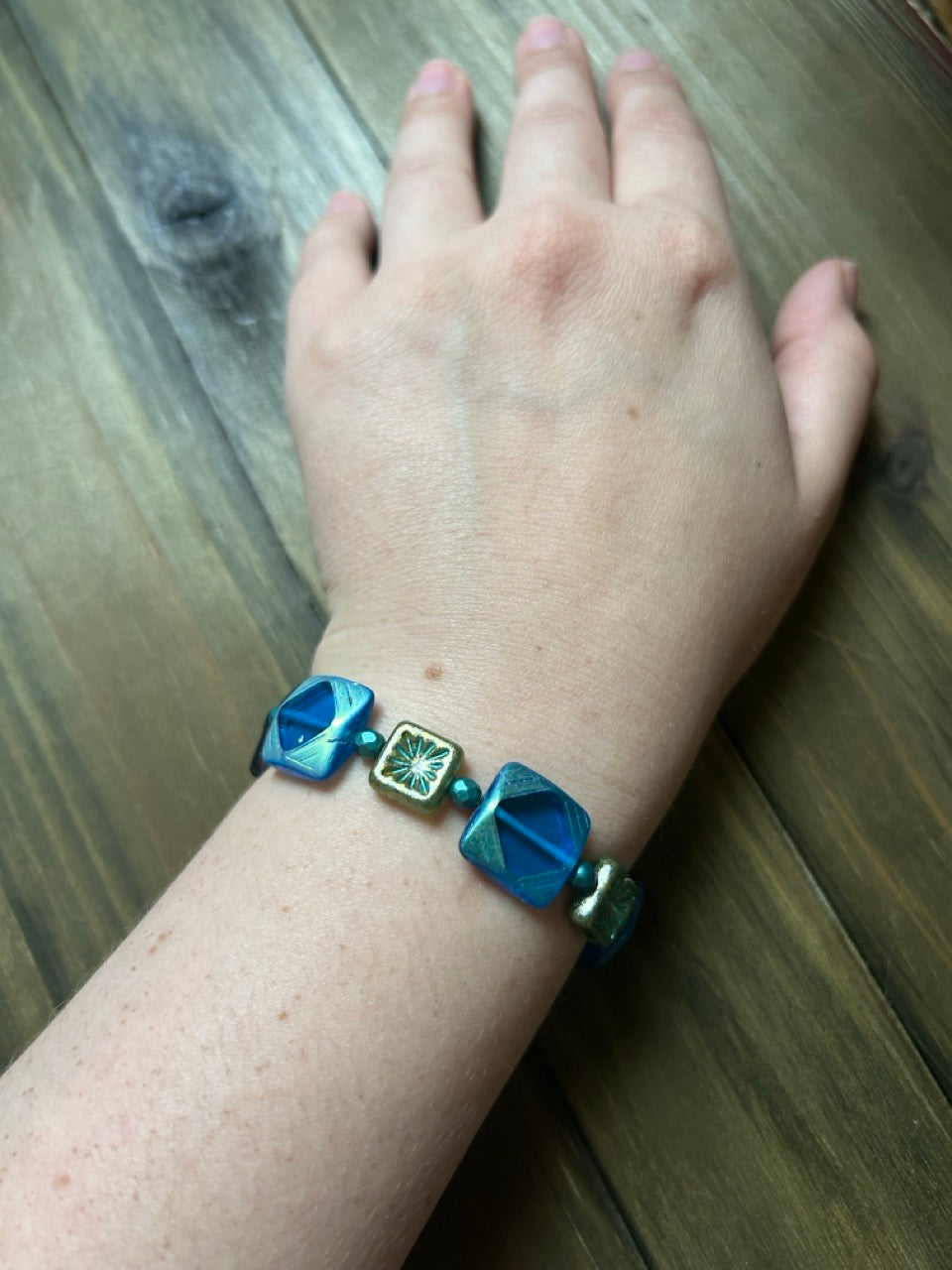 Blue and Green Sea Czech Glass Bracelet